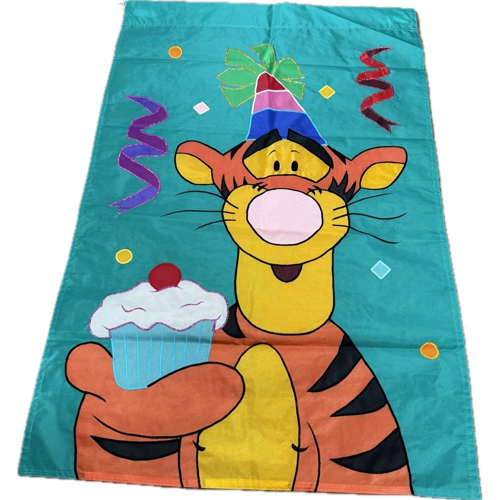VTG Disney Party Tigger Flag Birthday Outdoor Decorative Applique 40"x‎ 28" Pooh
